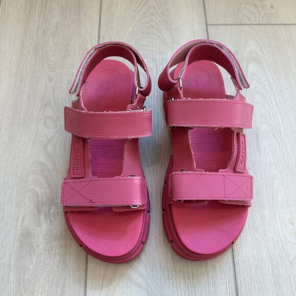 Ganni Sport Shocking Pink lug sole recycled rubber velcro sandals EU 38 - Picture 2 of 7